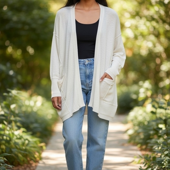Free People Sweaters - Free People Ivory Open-Front Pocket Cardigan